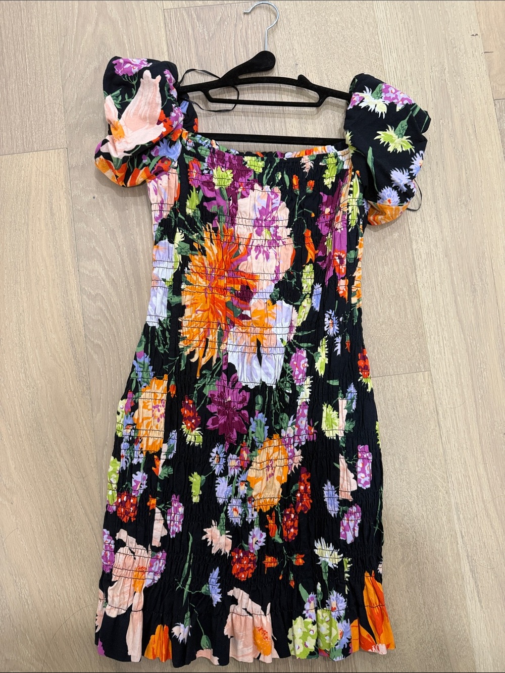 H&M Black Floral Mini Dress with Orange, Pink & Purple